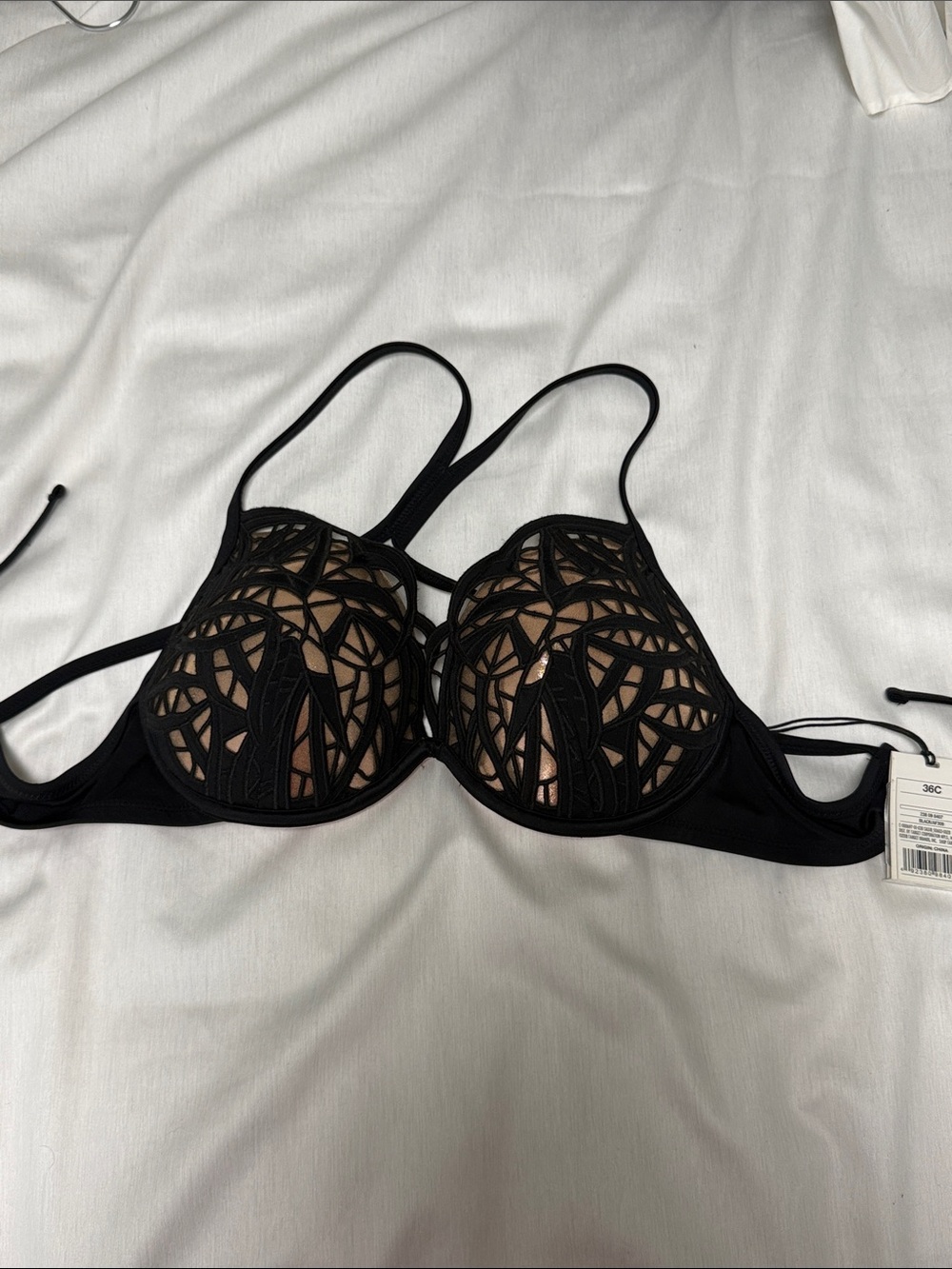 Black Lace-Overlay Underwire Bra with Nude Lining